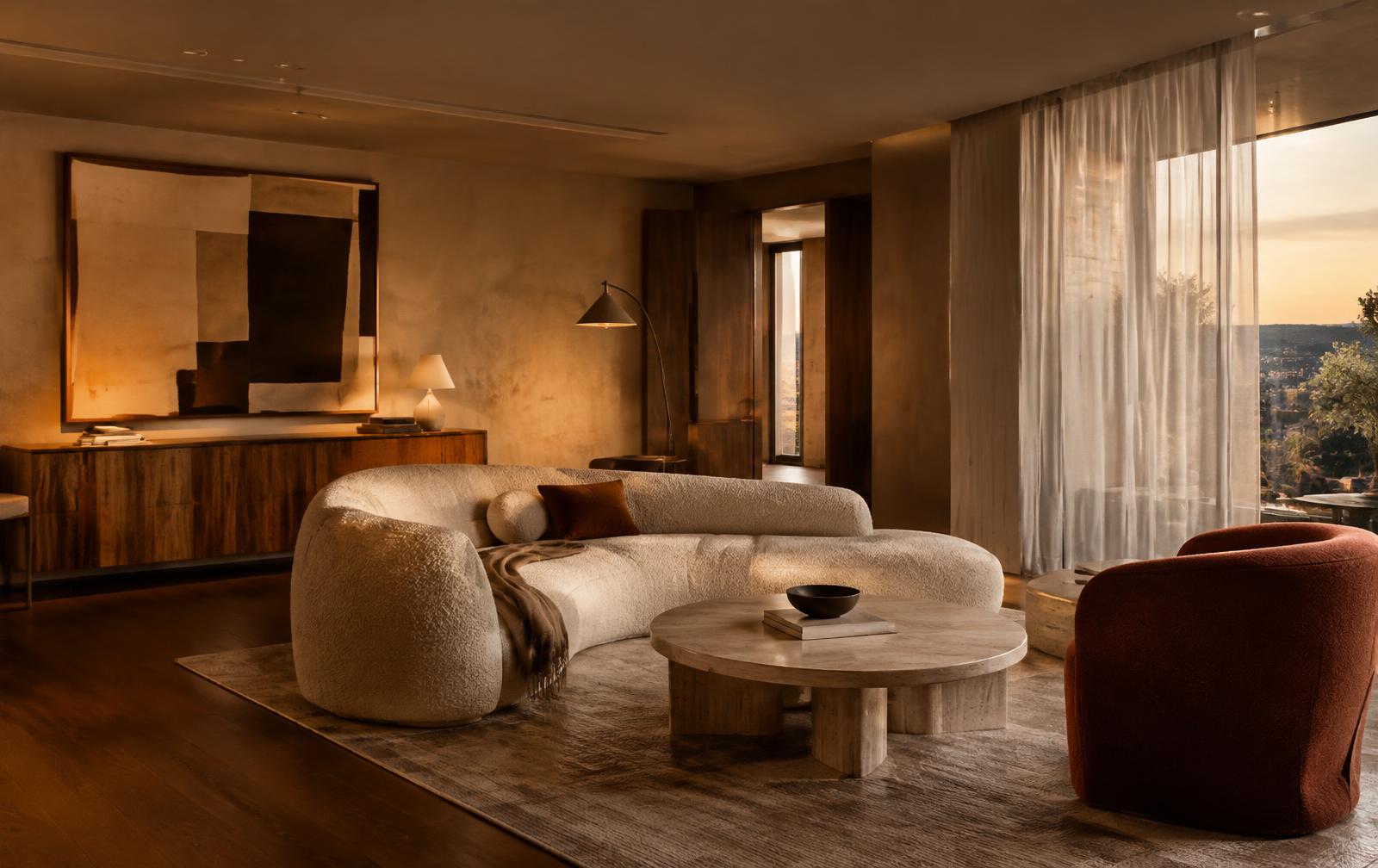 Premium living room at golden hour